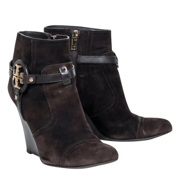 Tory Burch - Brown Suede "Aaden" Wedge Ankle Booties - Picture 1 of 13